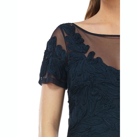 New! JS COLLECTIONS Women's Illusion Yoke Soutache Gown Dress Navy Blue - Picture 4 of 4